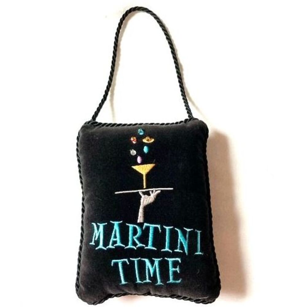 MARTINI TIME Velvet Door Knob Hanger Pillow 6.5 x 5 inches